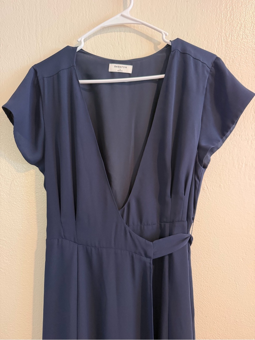 Aritzia Babaton Lexia Navy Blue Wrap Maxi Dress Tie Waist - Picture 2 of 8